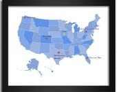 United States Map / Personalized Map in Blue - Family Is Where the Heart Is - 8x10 Art Print - happylandings United States Map / Personalized Map in Blue - Family Is Where the Heart Is - 8x10 Art Print - happylandings