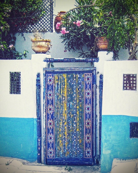 Travel photography door doorway blue turquoise tile collection home decor large wall art 8x10 fine art photo