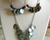 Handmade Hoop Earrings & Vintage Avon Necklace of Blue MOP Shell n Silver, Womens Jewelry