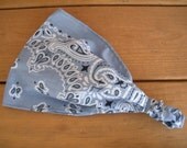 Fabric Headband Womens Spring Fashion Accessories Headwrap in Grey with White Paisley print / Ready to ship