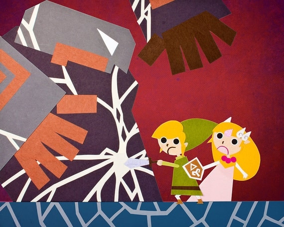 The Legend of Zelda - Phantom Hourglass 18x24 POSTER of Papercut Scene of Link and Zelda in a battle with Ganon
