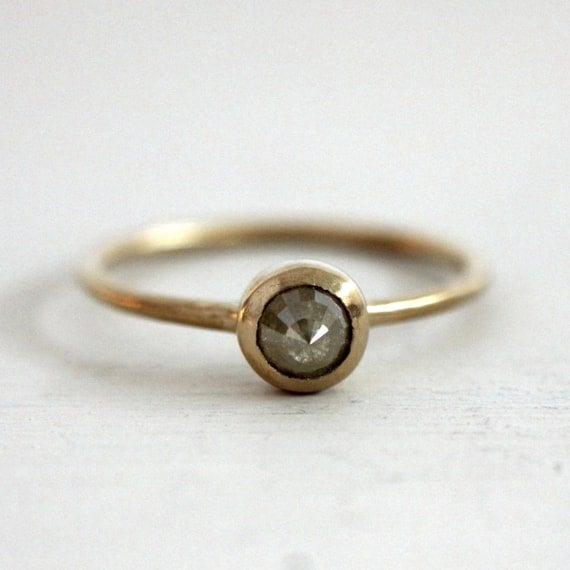 Icy yellow rose cut diamond engagement ring. 18K. Little yellow bird. Aya.