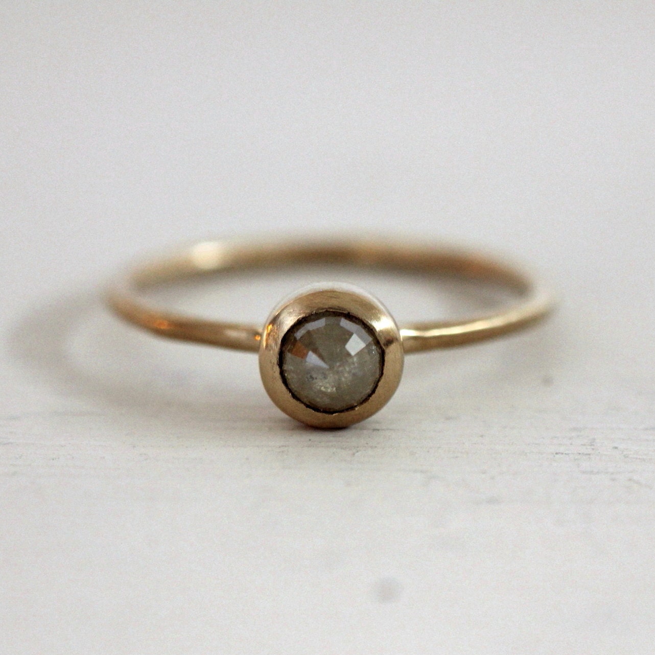 Icy yellow rose cut diamond engagement ring. 18K. Little yellow bird. Aya.