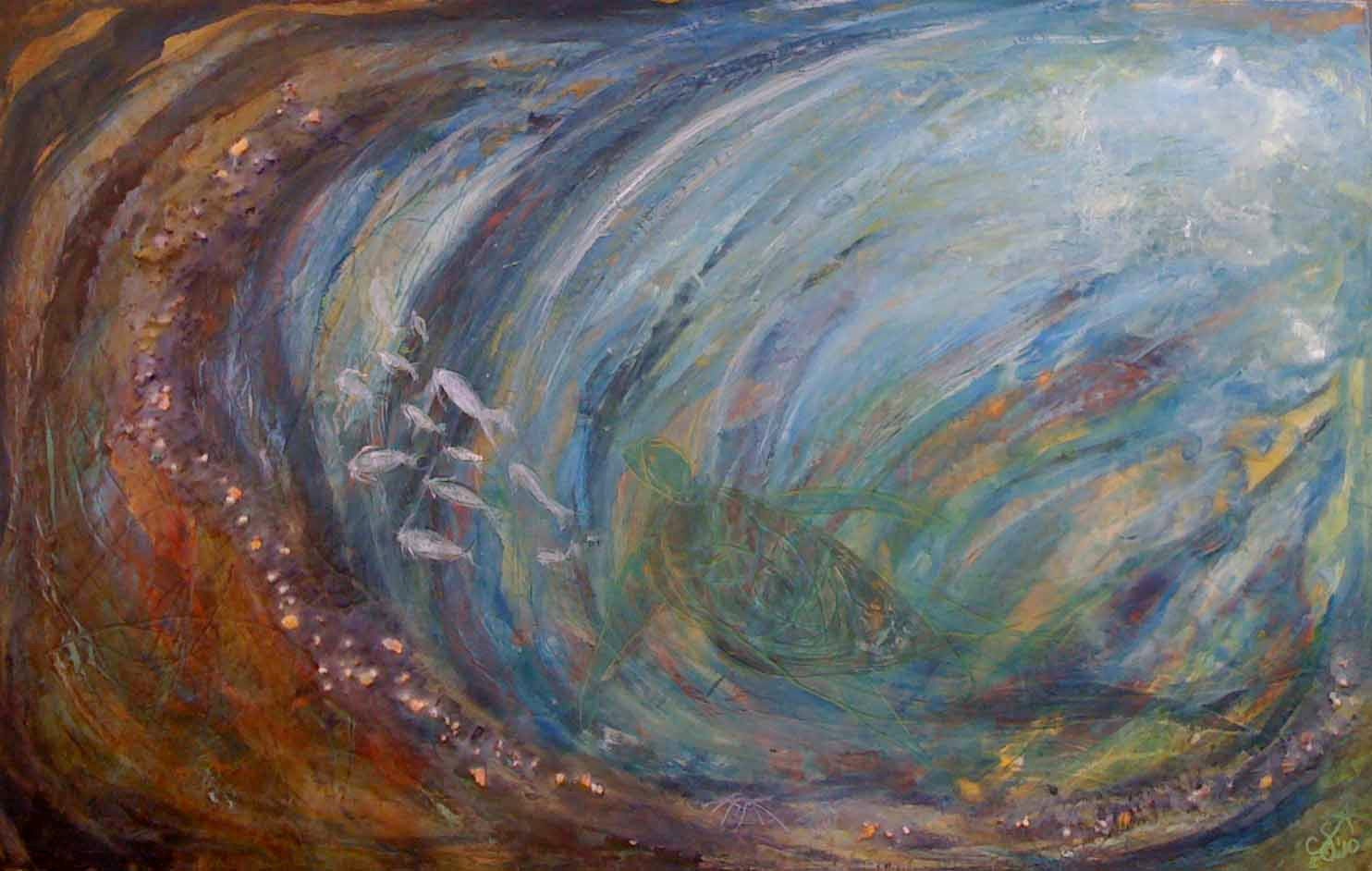 Wax Encaustic Painting Under Water View  from the Islands
