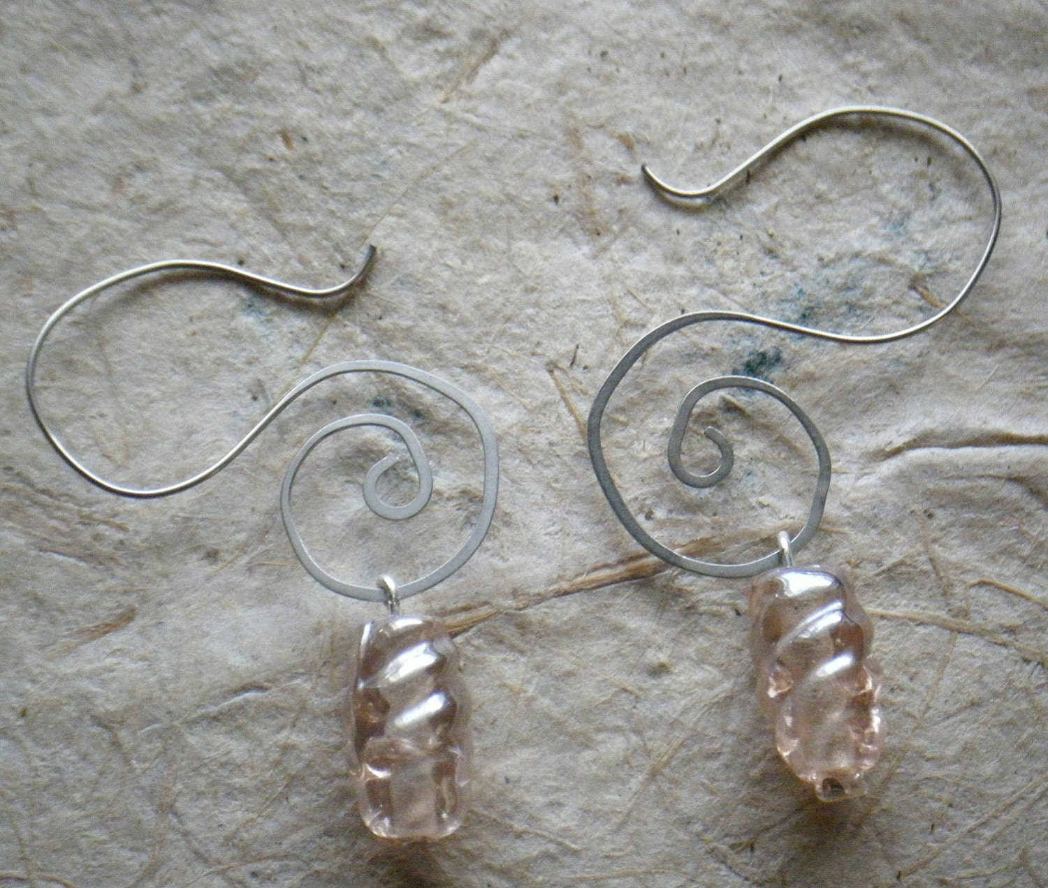 1960s Vintage Swirl Earrings in Pale Pink Glass Retro Style