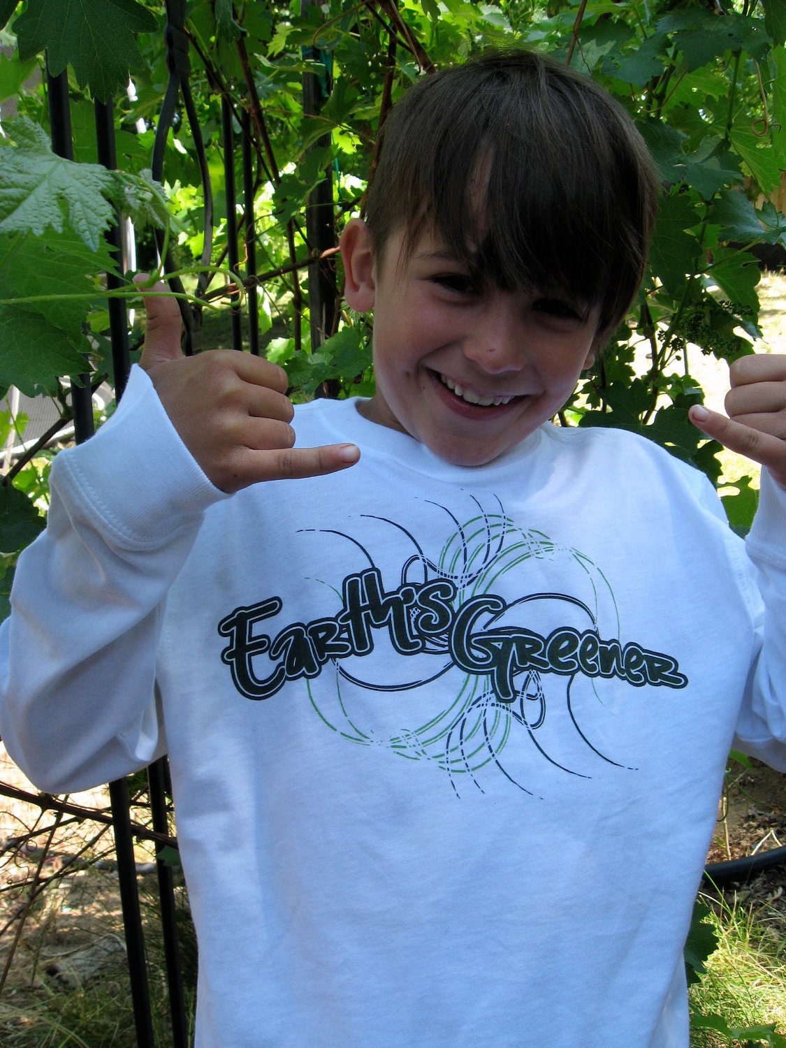 Earth's Greener Eco Friendly Long Sleeve Kids/ Youth Organic Tee Shirt - T-Shirt  - Organic Clothing,  Black Green on White - Youth MEDIUM