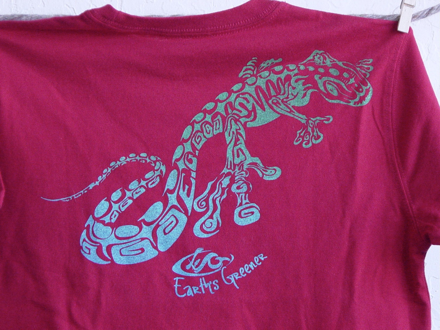 Lizard King - Organic Youth Clothing Tee shirt - Earth's Greener Tribal Gecko T-Shirt -  Eco-Friendly Childs Youth Kids MEDIUM