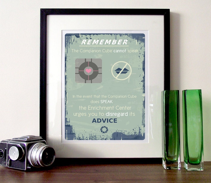 Portal Typography print A3 poster print Portal Companion cube quote