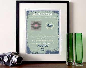 Portal Typography print A3 poster print Portal Companion cube quote