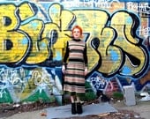 STUNNING Vtg 1960s Striped TRICOVILLE Indie Mod Knit Scooter Sweater Dress