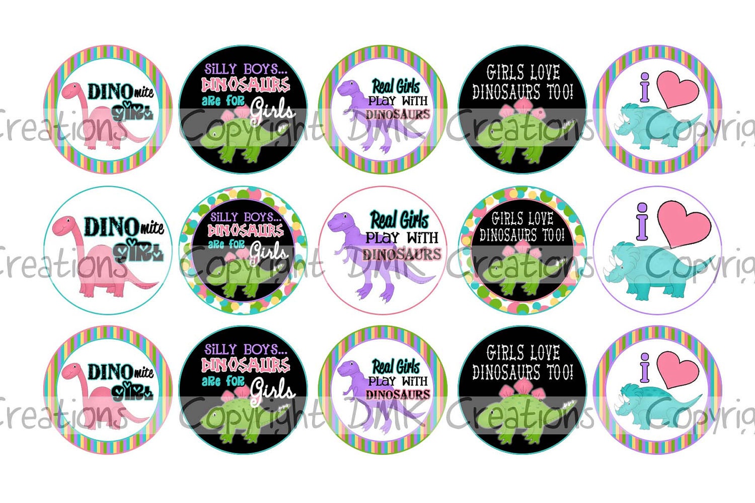 Dino MITE Girl Bottle Cap Images 4x6 Printable Bottlecap Collage 1 inch Circle INSTANT DOWNLOAD