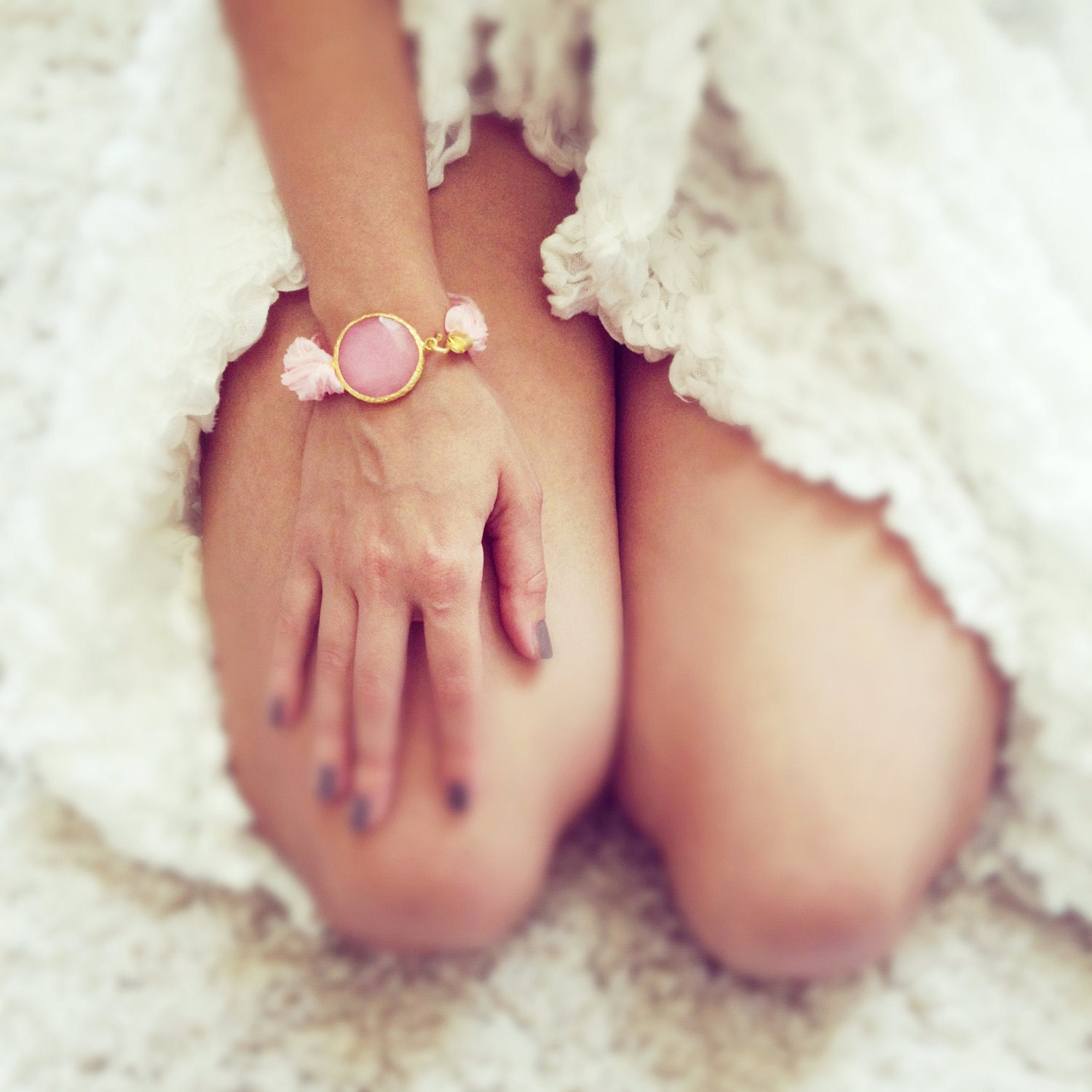 ONE  jewelry statment   pastel pink simple large lollipop stone golden frame bracelet  blue silk gemstone bracelet ISRAEL jewelry