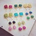 statement gemstone square earrings summer fashion apple olive green stone matte textured gold frame gemstone earrings israel