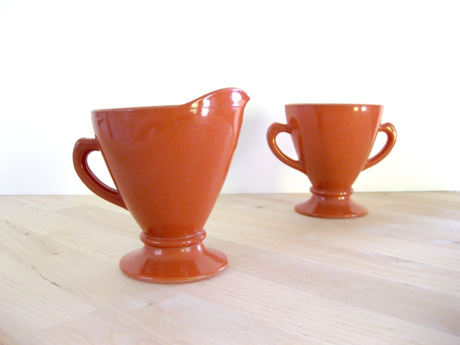 Hazel Atlas Retro Cream and Sugar Set - Rust