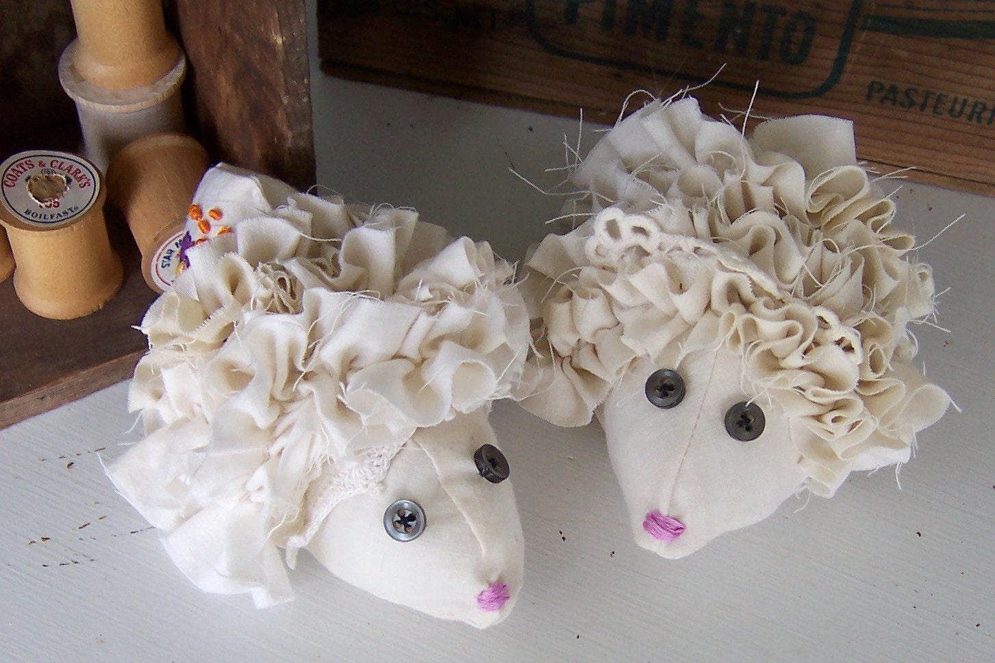 Hedgehogs Catnip Cat Toys, Alice in Wonderland Croquet Balls, Textile Art Shabby Chic Set of Two