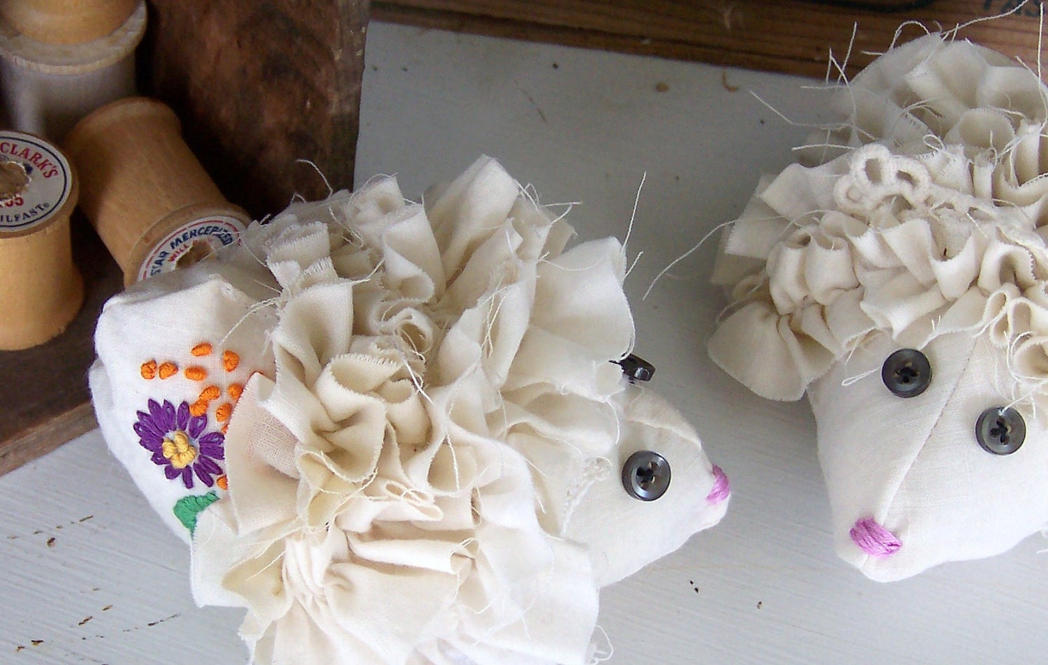 Hedgehogs Catnip Cat Toys, Alice in Wonderland Croquet Balls, Textile Art Shabby Chic Set of Two