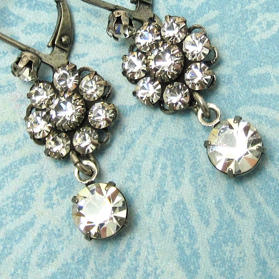 Bridal Rhinestone Earrings Dangle Swarovski Crystal Flower Dangle Rhinestone