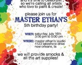 Art/Paint party birthday party invitation (Paint Splatters)