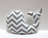 Modern baby Chevron WHALE pillow - nautical nursery decor grey gray white plushie - shower gift for new mom