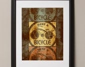 Rent a Bicycle Aged and Distressed Retro Advertising Poster, 11"x14", No. 001-02