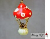 Cute Rabbit in a Mushroom style Hot Air Balloon Necklace