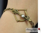 ON SALE, Brass Bow with Peeta Pearl Bracelet