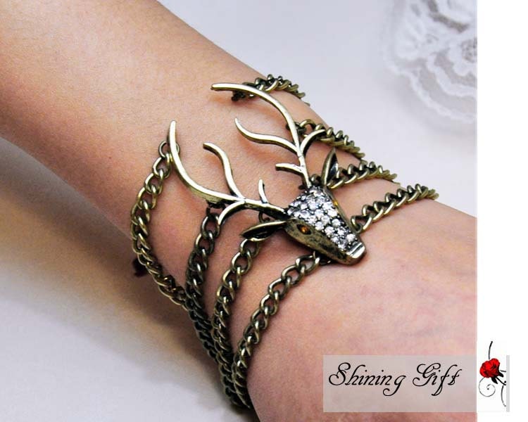 vintage style elk deer antlers bracelet