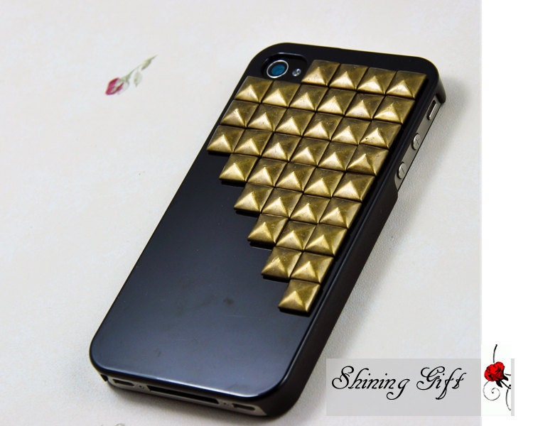 Metal Bronze Studs Iphone Case, fit Iphone 4, Iphone 4s, Iphone 4g, Iphone 4gs