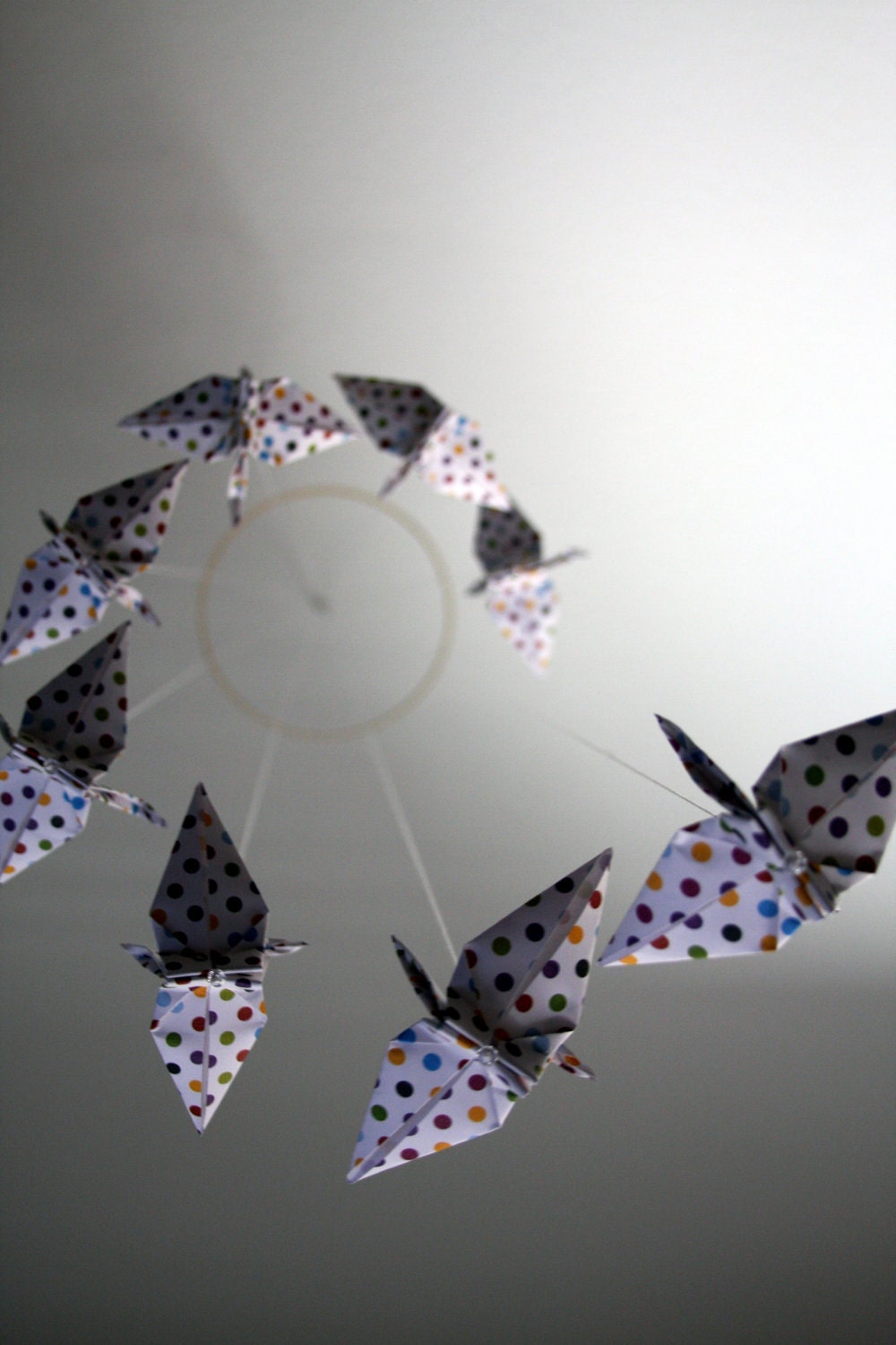 Origami Spiral Mobile - Multi-Colored Polka-Dot Cranes