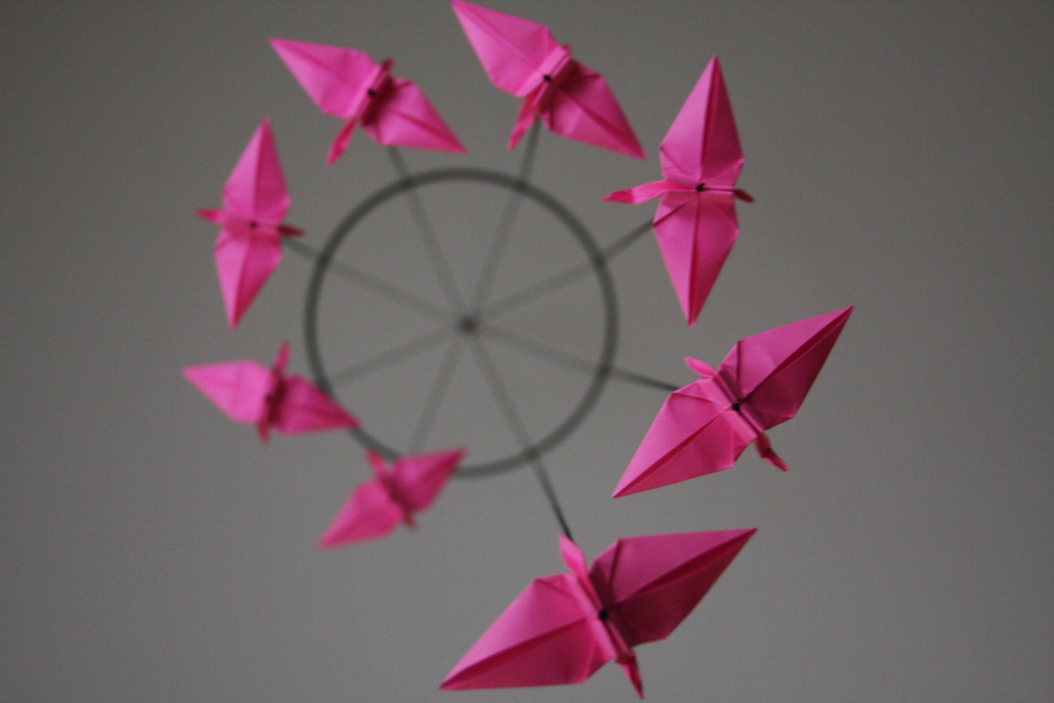 Hot Pink Spiral Origami Crane Mobile
