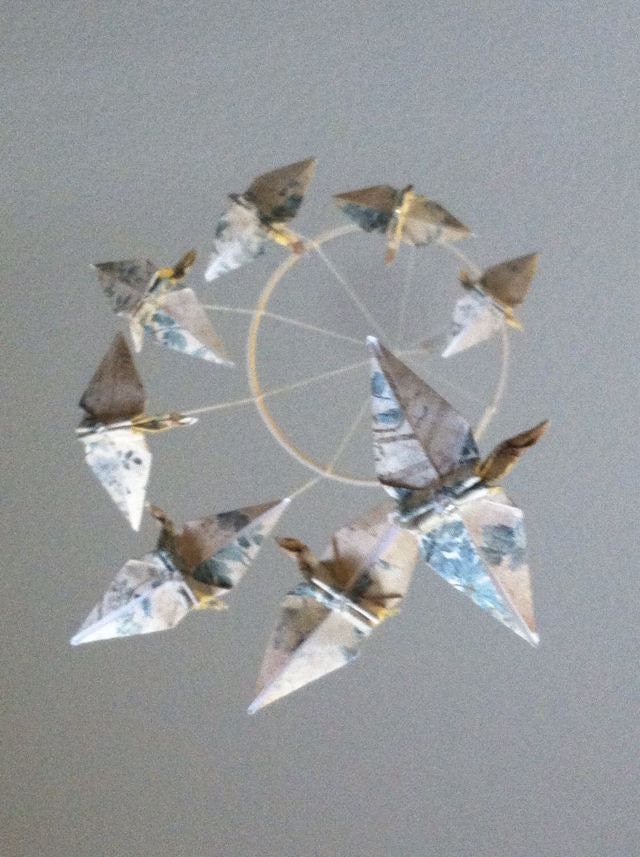 Mini Baby Crib Origami Crane Spiral Mobile