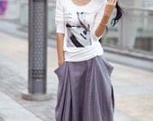 Lagenlook Hot Maxi Skirt Unique Long Skirt in Gray - NC144