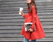 Spring Dress Long Sleeve Dress Shirt Loose Fitting Blouse Long Shirt Dress in Orange Red - NC325