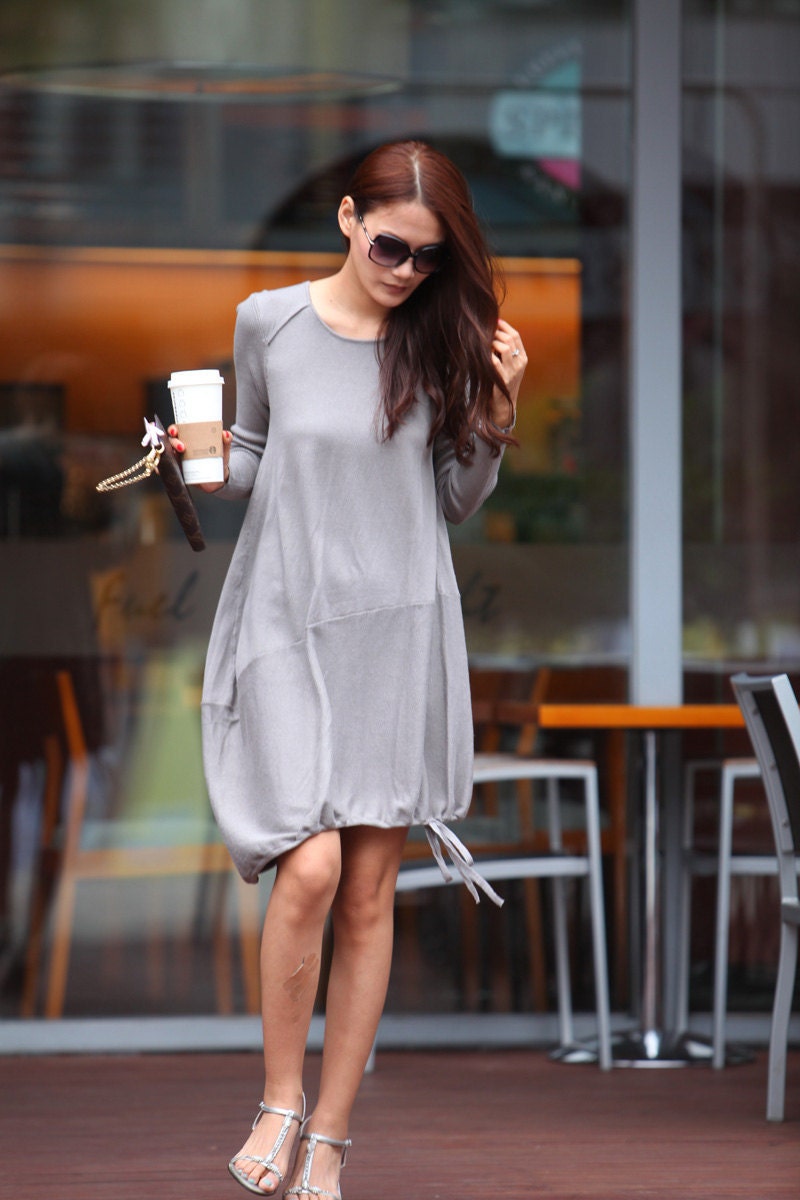 Lagenlook Cotton knitwear Dress for Women in Grey - NC329