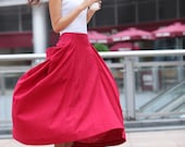 Maxi Skirt Lagenlook Big Pockets Big Sweep Long Skirt in Rose Red Summer Linen Skirt - NC313