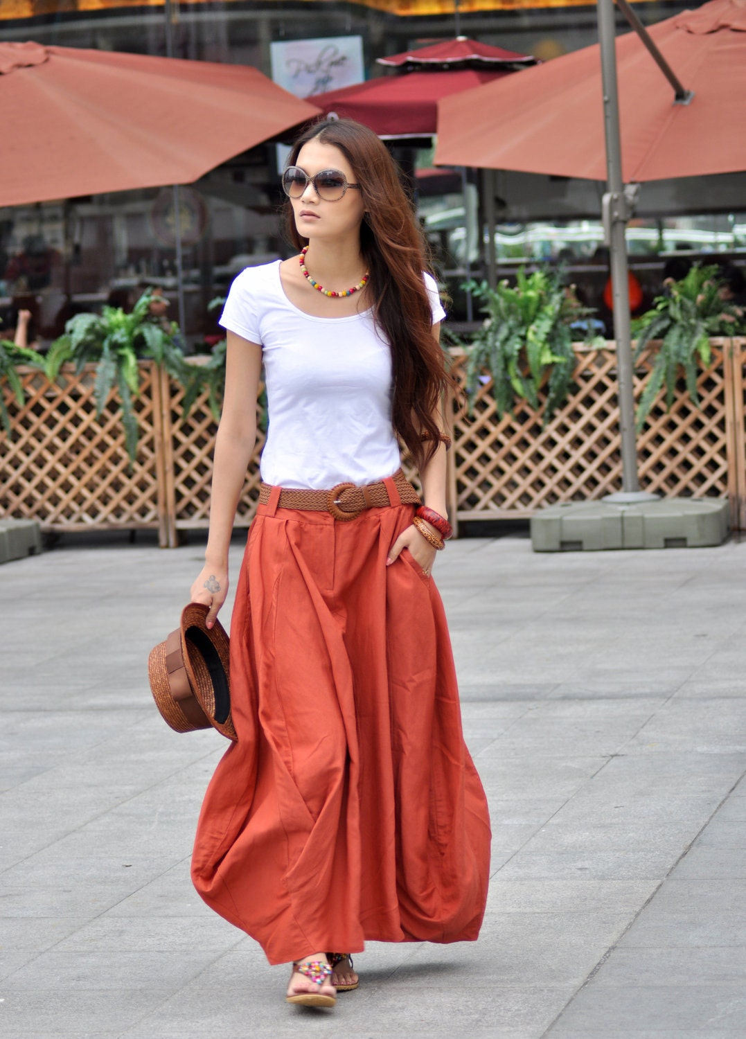 Maxi Skirt Lagenlook Sexy Bud Long Skirt in Dark Orange - NC023