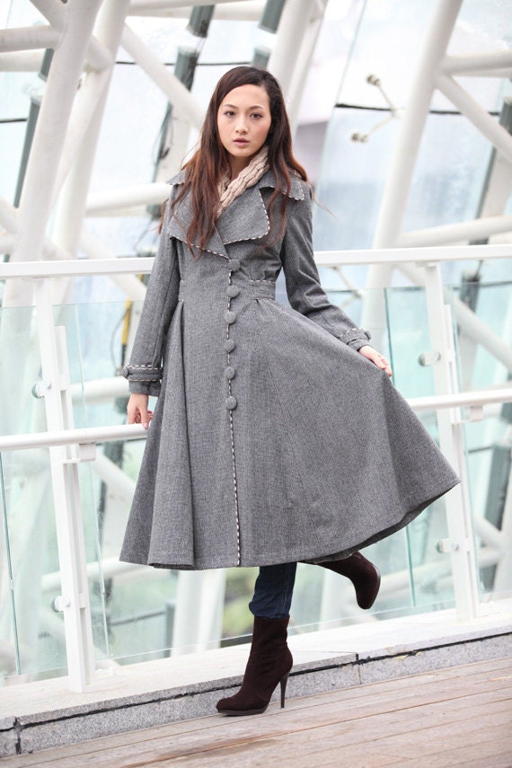 Grey Cashmere Coat Big Sweep Women Wool Winter Coat Long Jacket Tunic / Fast Shipping - NC222