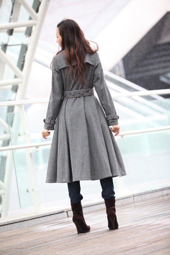 Grey Cashmere Coat Big Sweep Women Wool Winter Coat Long Jacket Tunic / Fast Shipping - NC222
