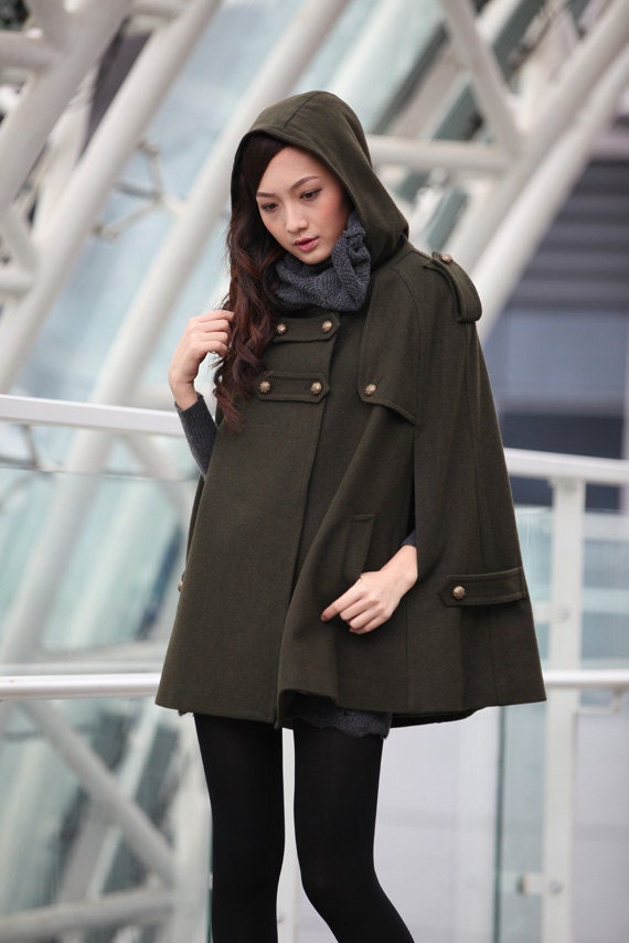 Red Coat Military Double Breasted Button Hooded Cashmere Coat Hoodie Wool Winter Cape Coat Hood Cloak Women Jacket - NC228