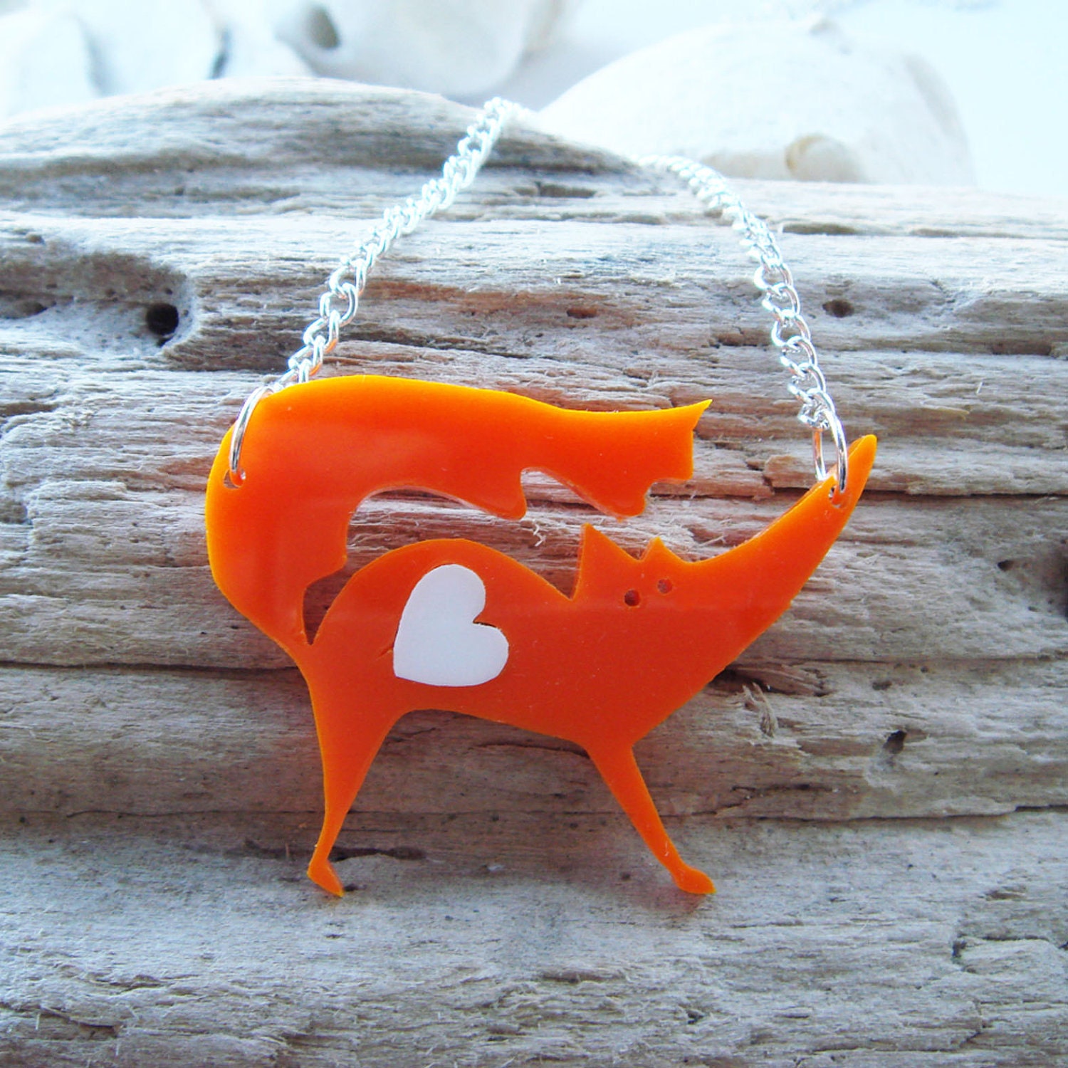 Elsie the orange Fox acrylic necklace with swappable hearts