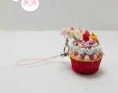 Sweet pinky creamy polymer clay cupcake phone charm