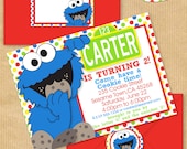 COOKIE MONSTER Party Invitation 5x7" with Address Labels, now Includes Envelope Template - DIGITAL files only - Personalized Print yourself