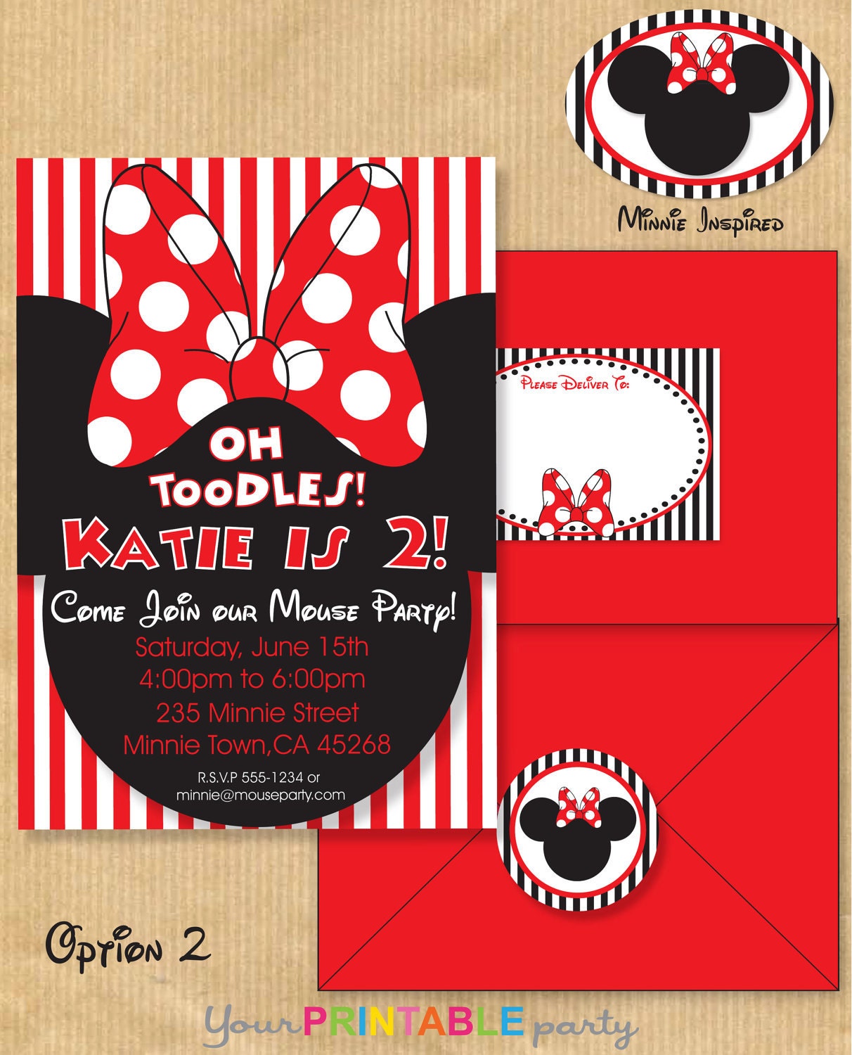 Minnie Mouse Inspired Birthday Party Invitation 5x7" with Address Labels & Envelope Template - DIGITAL files only - Print yourself