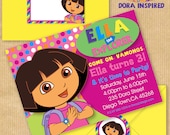 New DORA the Explorer Inspired Deluxe Birthday Party Invitation 5x7" with Address Labels & Envelope Template- Print Yourself - PERSONALIZED