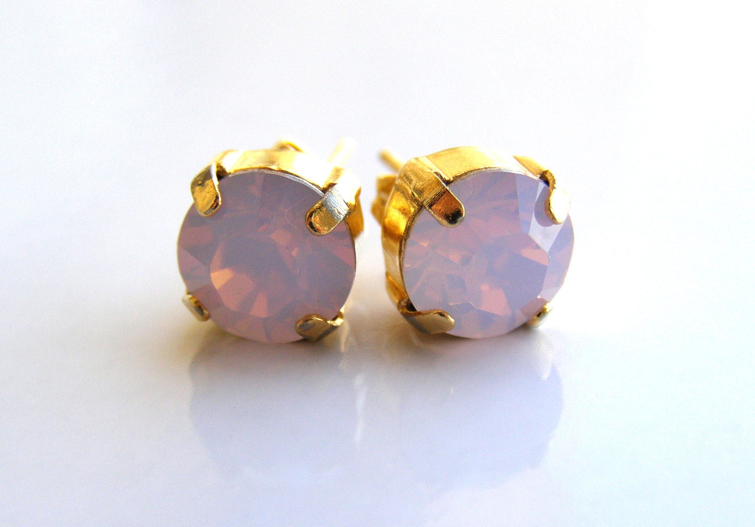 Stud Earrings. Rose Water Opal Solitaire Swarovski Crystal Stud Earrings