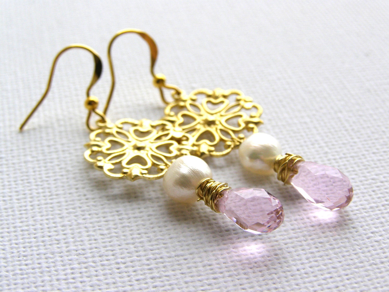 Lace Filigree Earrings With Swarovski Crystal And Pearls. Wedding Accessory, Bridal or Bridesmaids Accessory