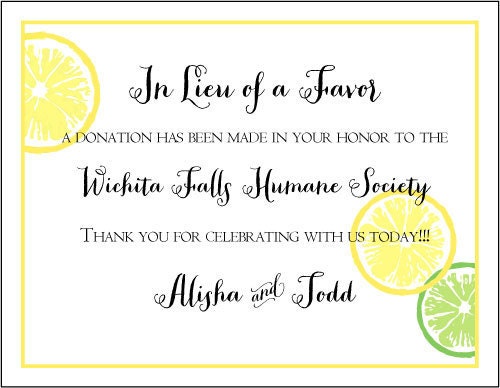 SET OF 25 Fun Citrus Favor Cards - Flat Style custom colors available