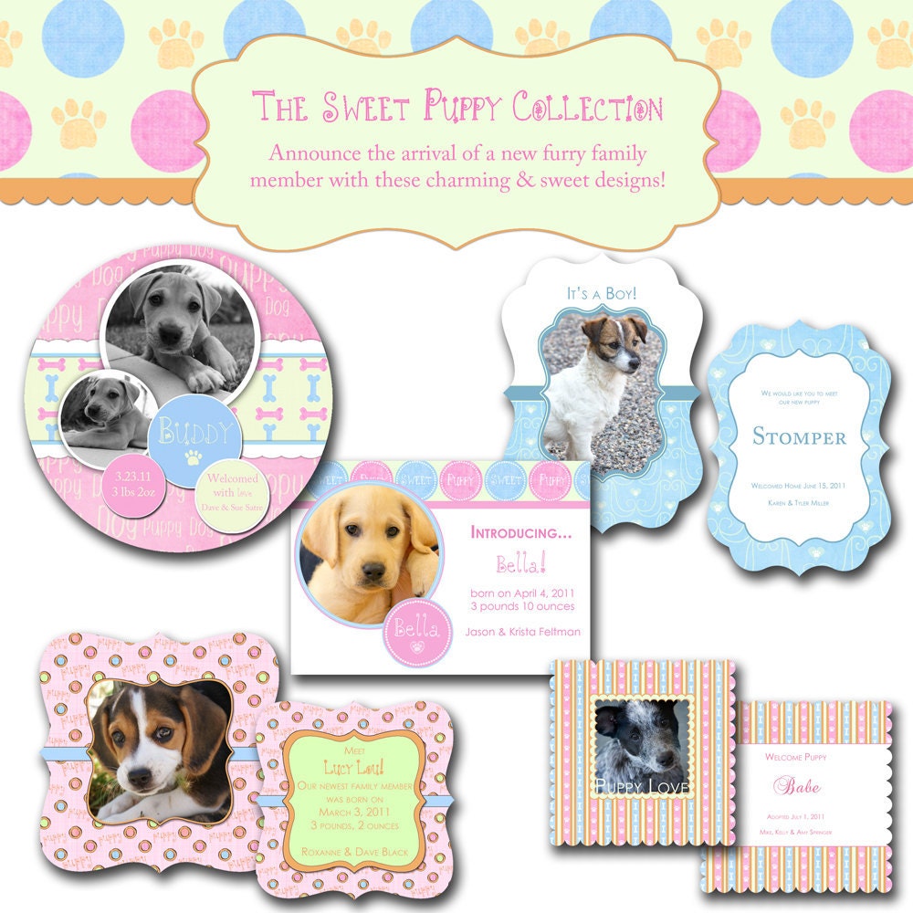 Sweet Puppy Announcements- Photoshop PSD layered Templates for Photographers