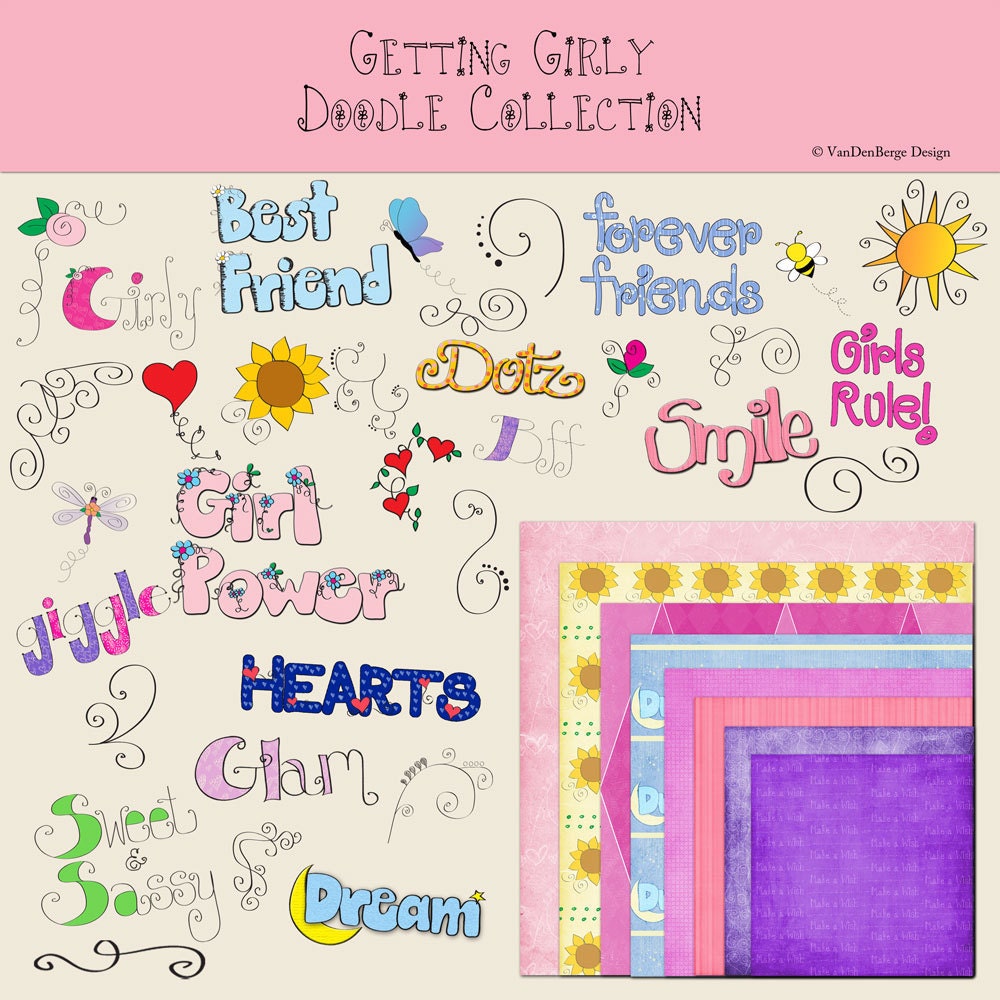 Getting Girly Doodle Collection- Digital Scrapbook Kit