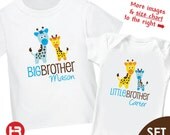 Giraffe Big Brother Shirt & Giraffe Little Brother Shirt or Onesie - 2 Personalized Sibling Shirts